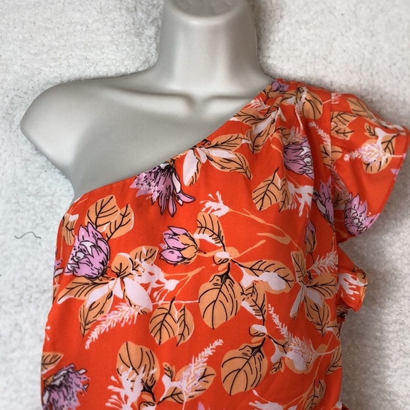 NWT Collective Concepts Womens Orange Floral One Shoulder Dress SIZE SMALL - Picture 2 of 9